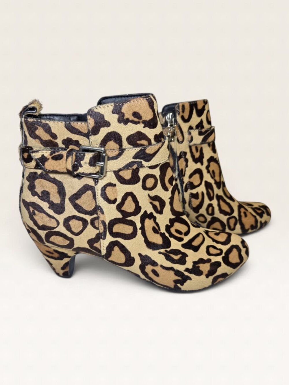 Sam Edelman Mandi Leopard Calf Hair Ankle Booties Buckle Women 7M NWOB
